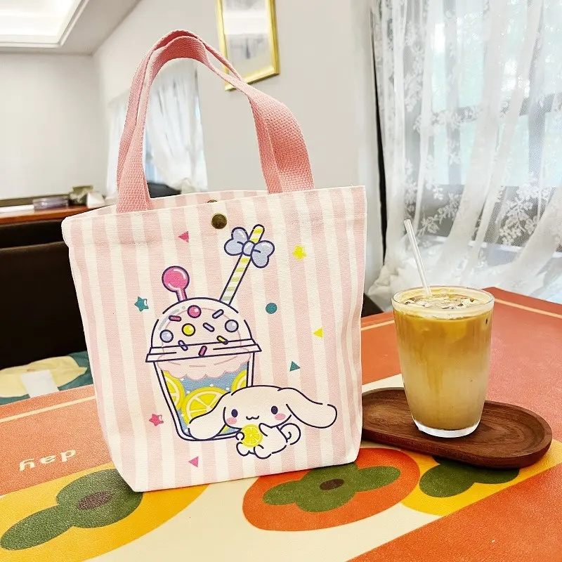 DOULUO Melody Small canvas Bag Cute Kuromi Girls Fashion tote bag Sanrioo student tutoring one-shoulder tote bag