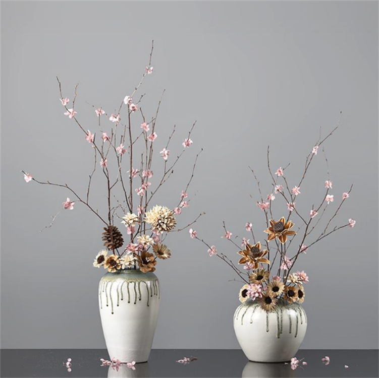 Floor-to-ceiling flower arrangement peach blossom dried branches flower dead branches decoration living room home furnishings