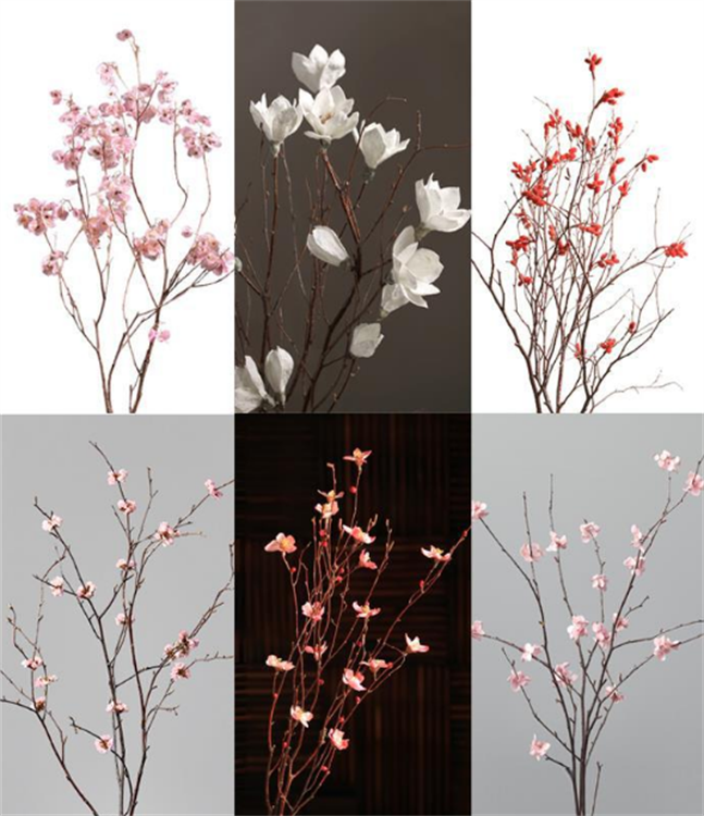 Floor-to-ceiling flower arrangement peach blossom dried branches flower dead branches decoration living room home furnishings