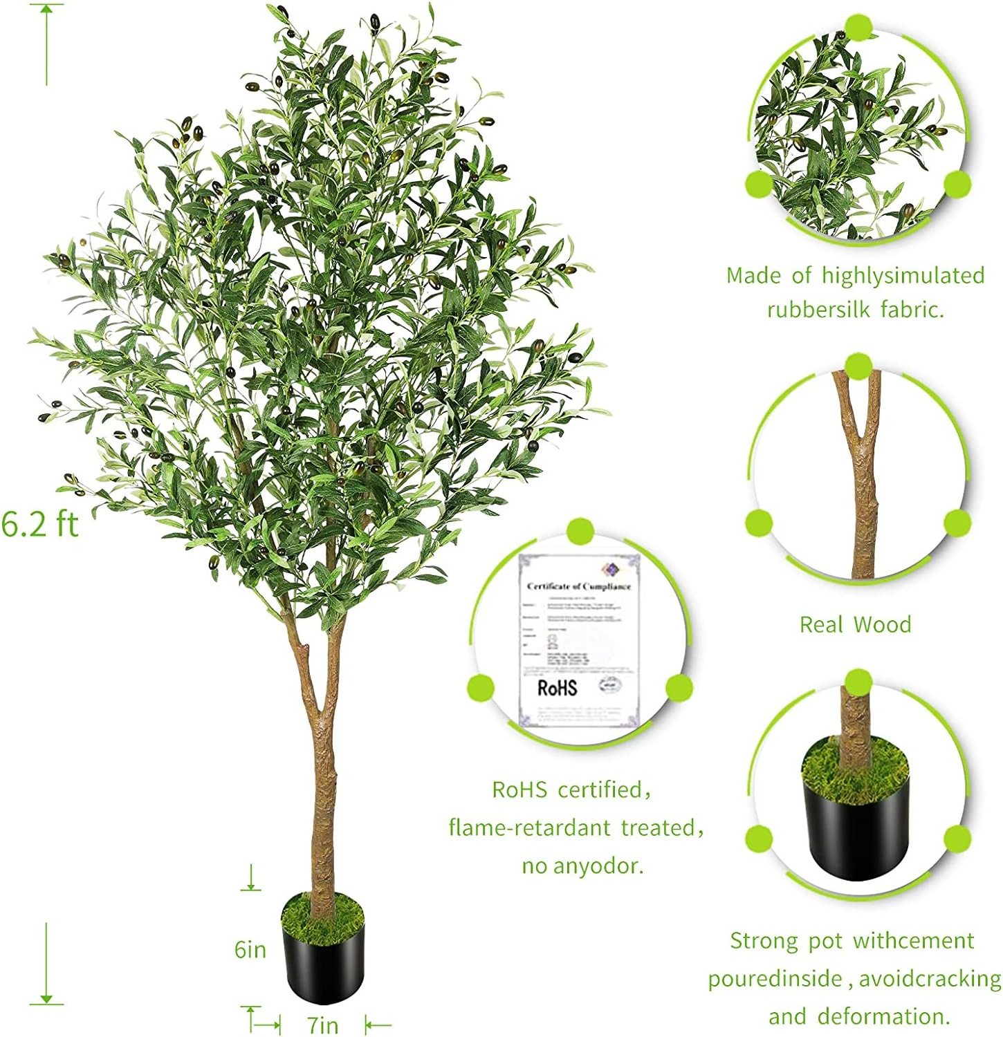 OXLLXO 6ft Full Artificial Olive Tree (72in) with Plastic Nursery Pot Faux Olive Silk Tree, Fruits Plant for Office House