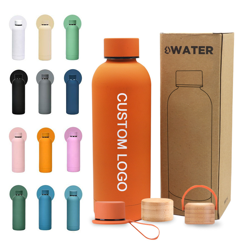 Custom Logo Double Wall Vacuum Cup Insulated Sport Thermos Flask Drinking Bottle Metal Stainless Steel Thermal Water Bottles