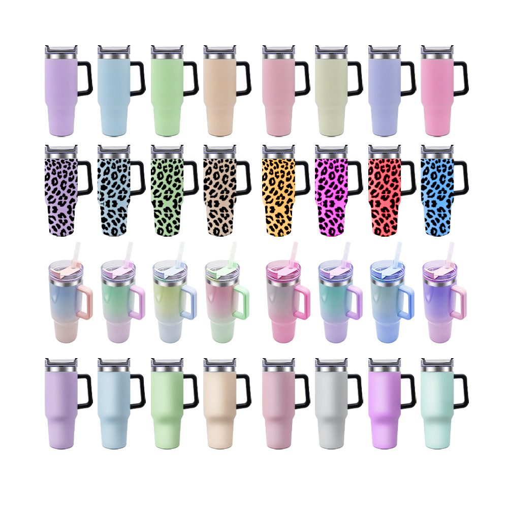 304 Stainless Steel Leopard Print Tumbler Cup Double Insulation Vacuum Travel Coffee Mug 40oz Tumbler With Straw Handle