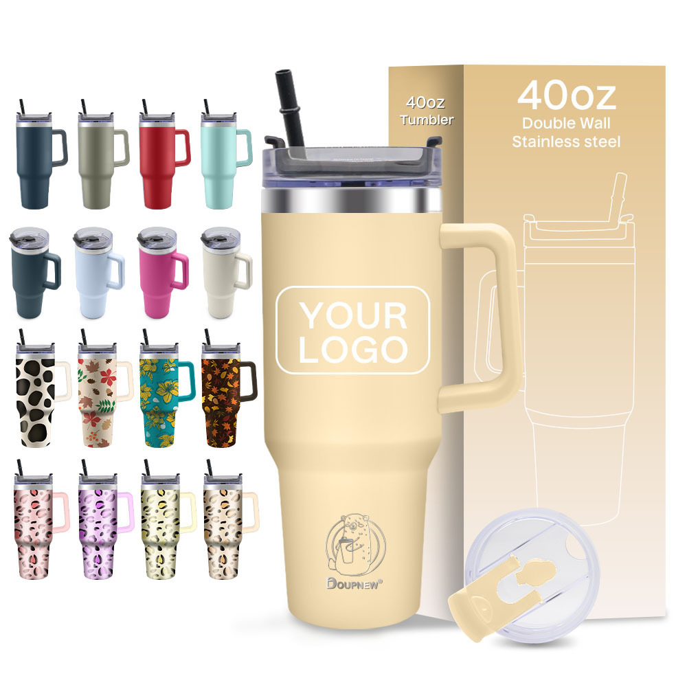 Wholesale Bulk 40oz Tumbler 304 Stainless Steel Double Wall Tumblers Plastic Lid Coffee Mug With Handle And Straw