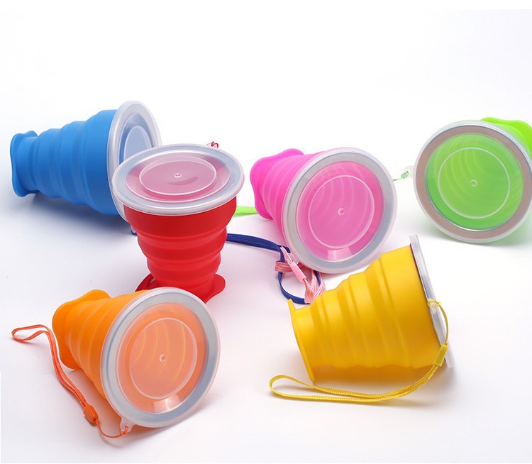 200ml Outdoor Travel Sports Portable Collapsible Water Cup Folding Rubber Drinking Collapsible Silicone Coffee Cup with Lid