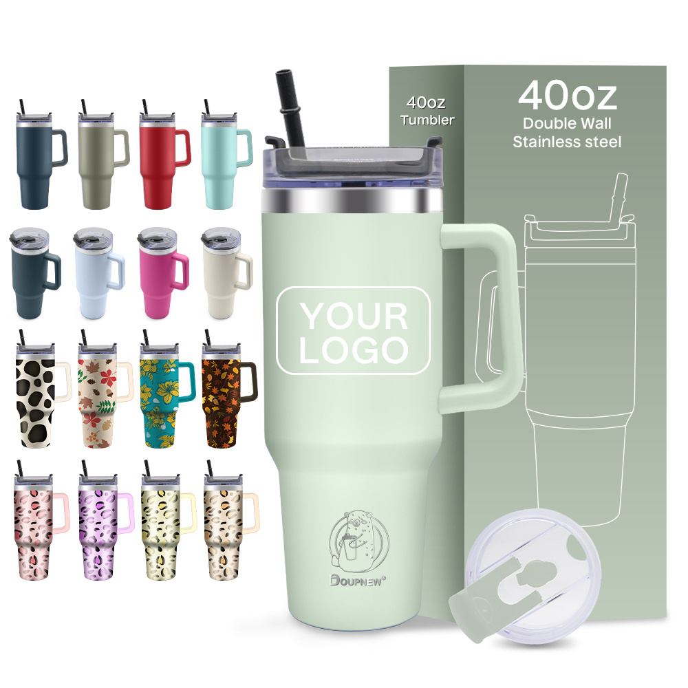 Wholesale Bulk 40oz Tumbler 304 Stainless Steel Double Wall Tumblers Plastic Lid Coffee Mug With Handle And Straw