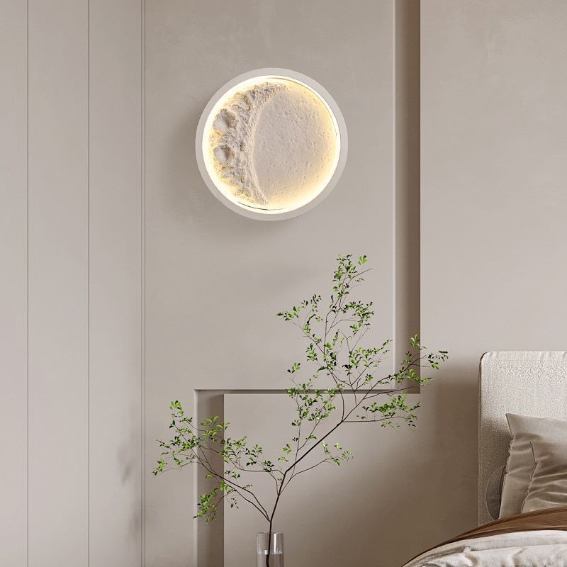 Nordic modern simple creative personality design moon plaster wall lamp for bedroom living room study