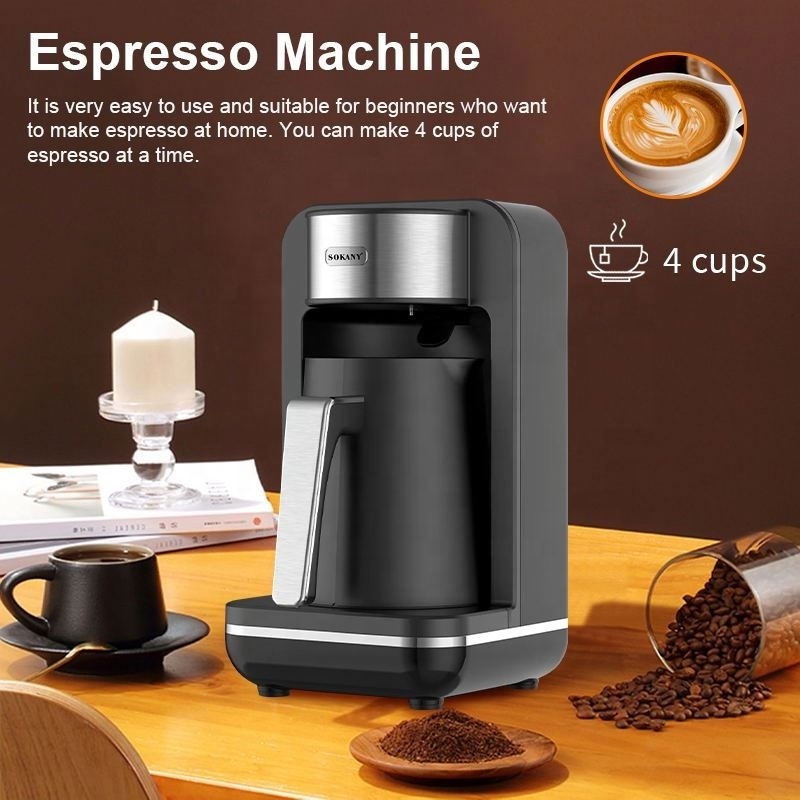 Sokany 500W Electric Machine Small Espresso Maker 4 Cups Hot Brewing Turkish Coffee Pot For Home Office Travel