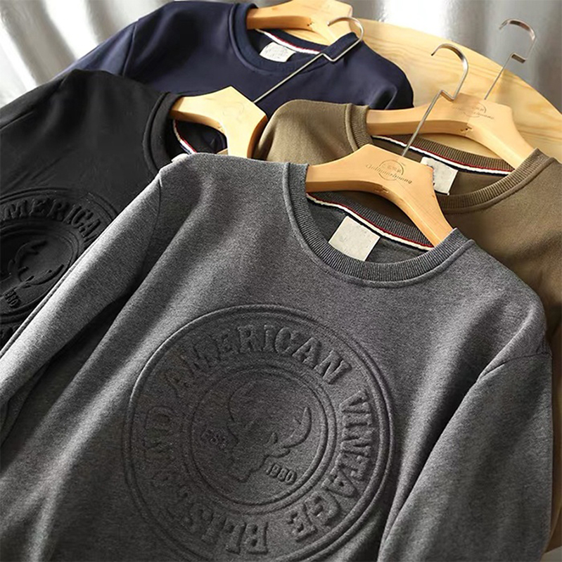 OEM Manufacturer High Quality Crewneck Emboss 100% Cotton 3D Logo Custom Crew Neck Pullover Embossed Sweatshirt