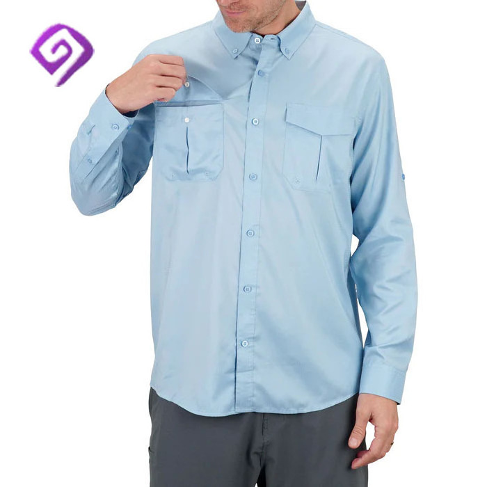 OEM Manufacturer Polyester Elastane SPF UPF50 Sun UV Protection Quick Dry Men Custom Logo Long Sleeve Fishing Shirt