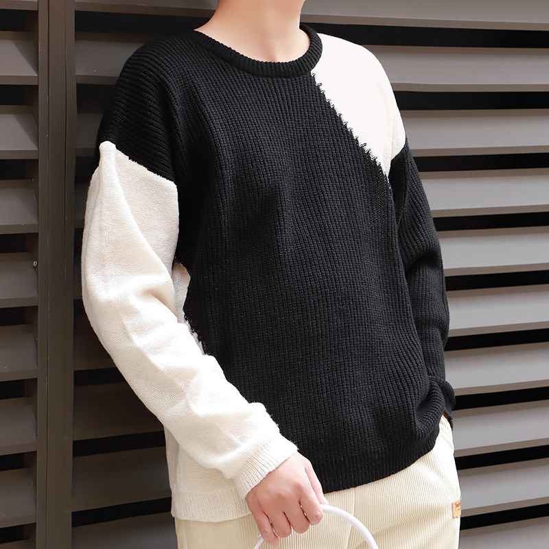 Mimixiong Black And White Patchwork Sweater Dovfanny Woolen Supplier Knitted Pullover Cashmere Men's Sweater For Boys Students