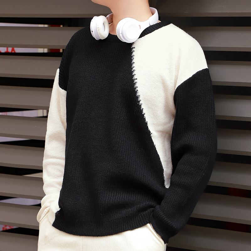 Mimixiong Black And White Patchwork Sweater Dovfanny Woolen Supplier Knitted Pullover Cashmere Men's Sweater For Boys Students