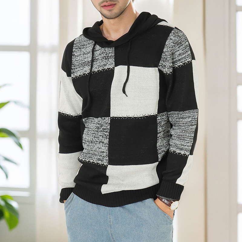 Spring High Quality Custom Mimixiong Dovfanny Factory Angora Wave Pattern Warm Knitted Jacquard Design Men's Hoodie Sweater