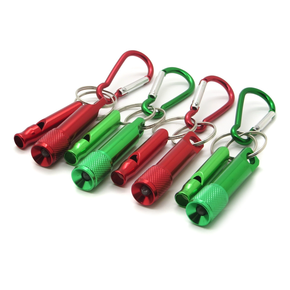 2 in 1 Mini LED Keychain Flashlight Battery Poweres Torch Light and Survival Whistle