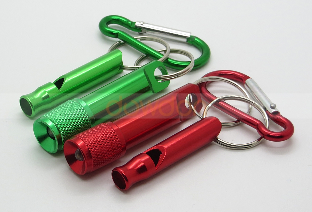 2 in 1 Mini LED Keychain Flashlight Battery Poweres Torch Light and Survival Whistle