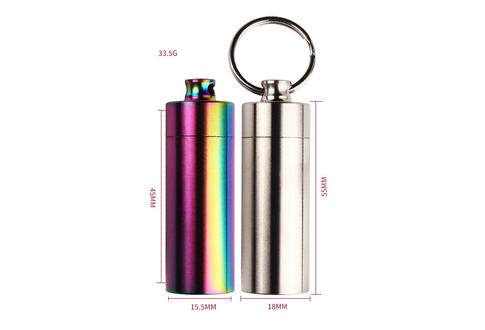 Keychain Pill Holder Portable Waterproof Stainless Steel Pill Box for Outdoor Travel Camping