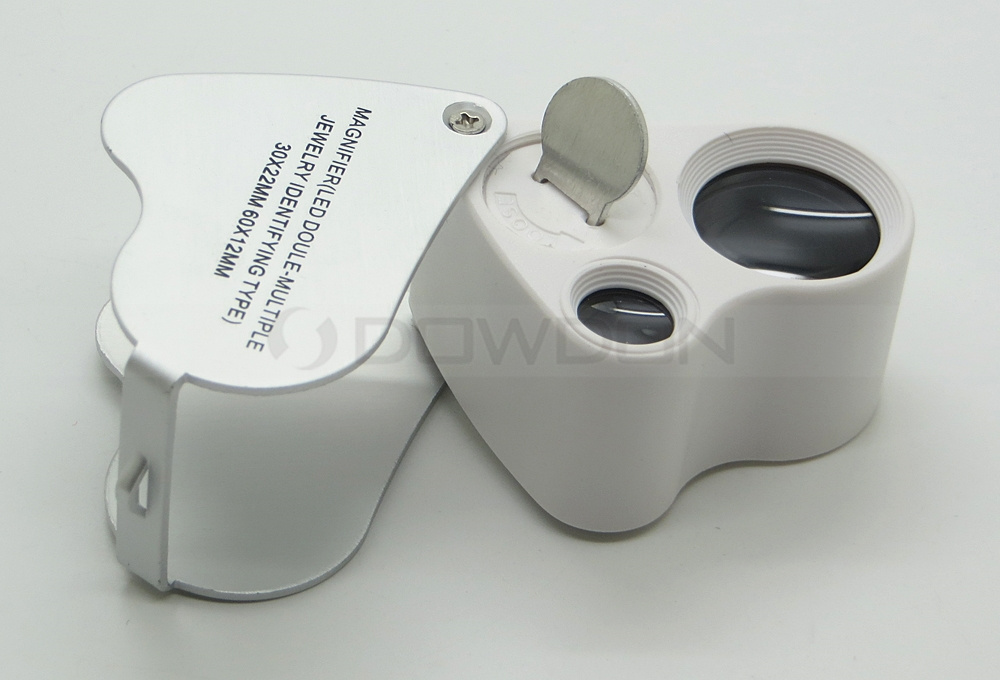 Pocket Size Double Lens LED Illumination Jewelry Magnifier White Color 30X 60X Loupe