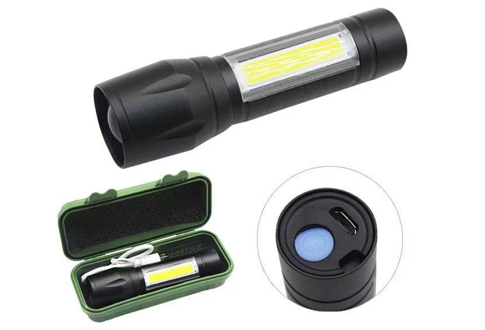 Zoomable Water Resistant 3 Modes Rechargeable Flashlights Handheld Small Mini Led Cob Light