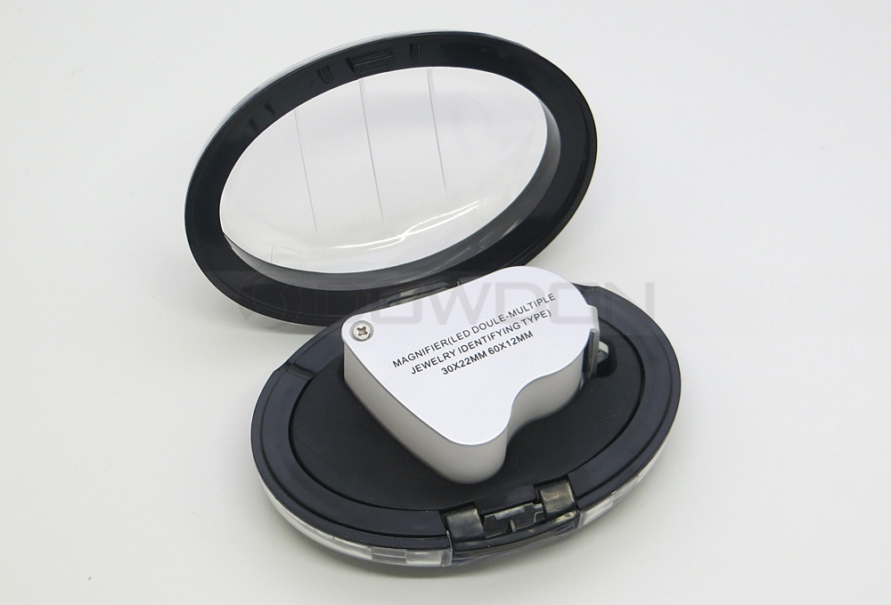 Pocket Size Double Lens LED Illumination Jewelry Magnifier White Color 30X 60X Loupe