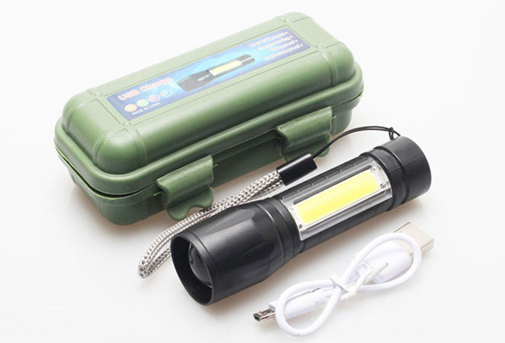 Aluminum Alloy Led Flashlight Rechargeable USB Torch Handheld Tiny Portable Pocket Flash Light with COB Side Searchlight