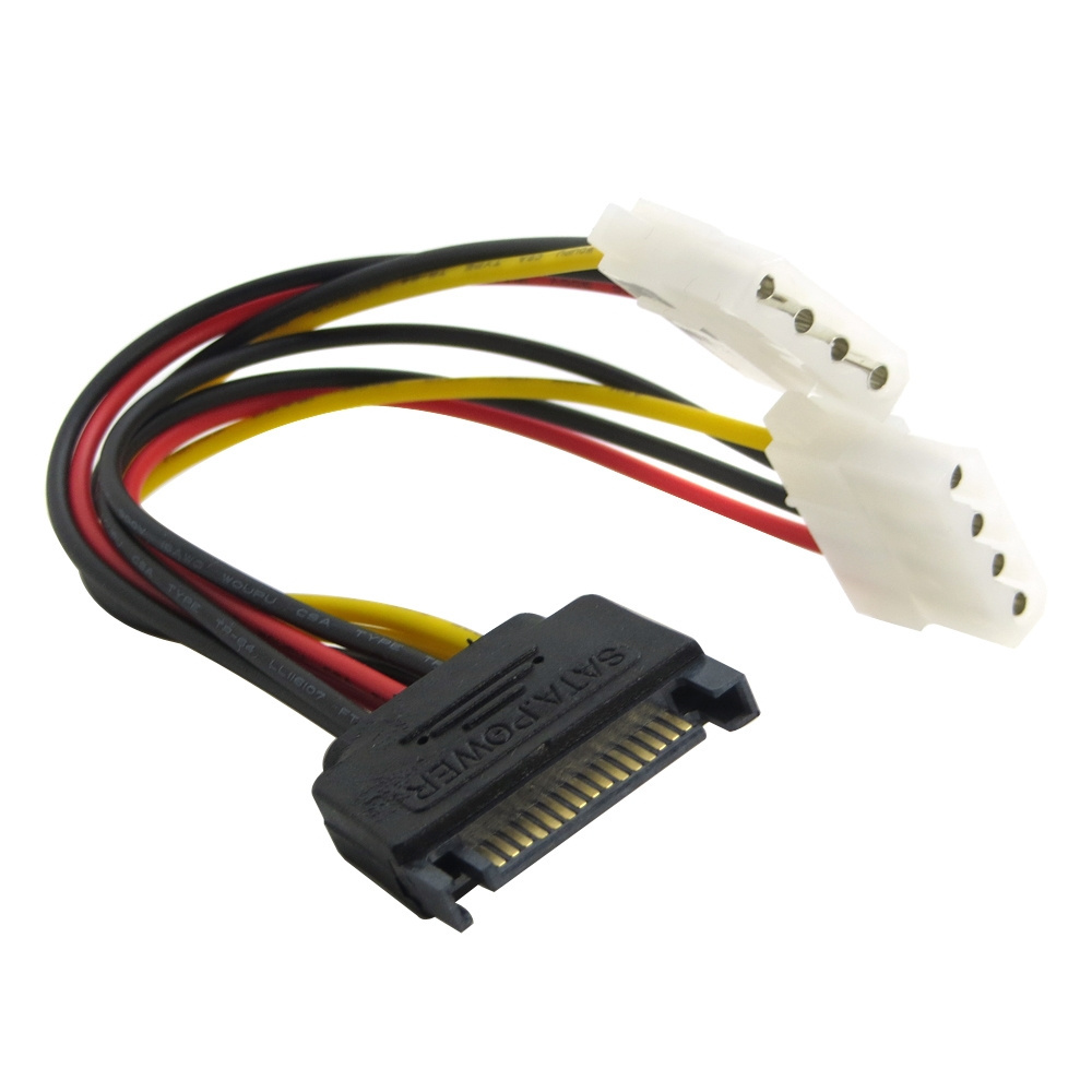 20CM Sata 15 Pin Male to Dual 4 Pin Lp4 Female Ide Hard Drive Power Y-Adapter Converter Cable