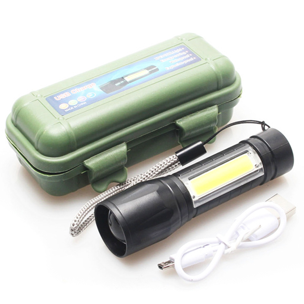 Zoomable Water Resistant 3 Modes Rechargeable Flashlights Handheld Small Mini Led Cob Light