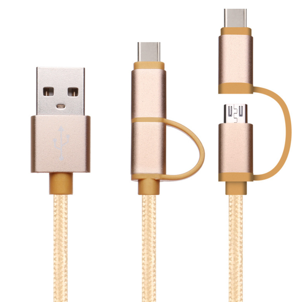 Fast Charging 2 in 1 Micro USB Cable Type C Braided Nylon Data Sync for Samsung Android