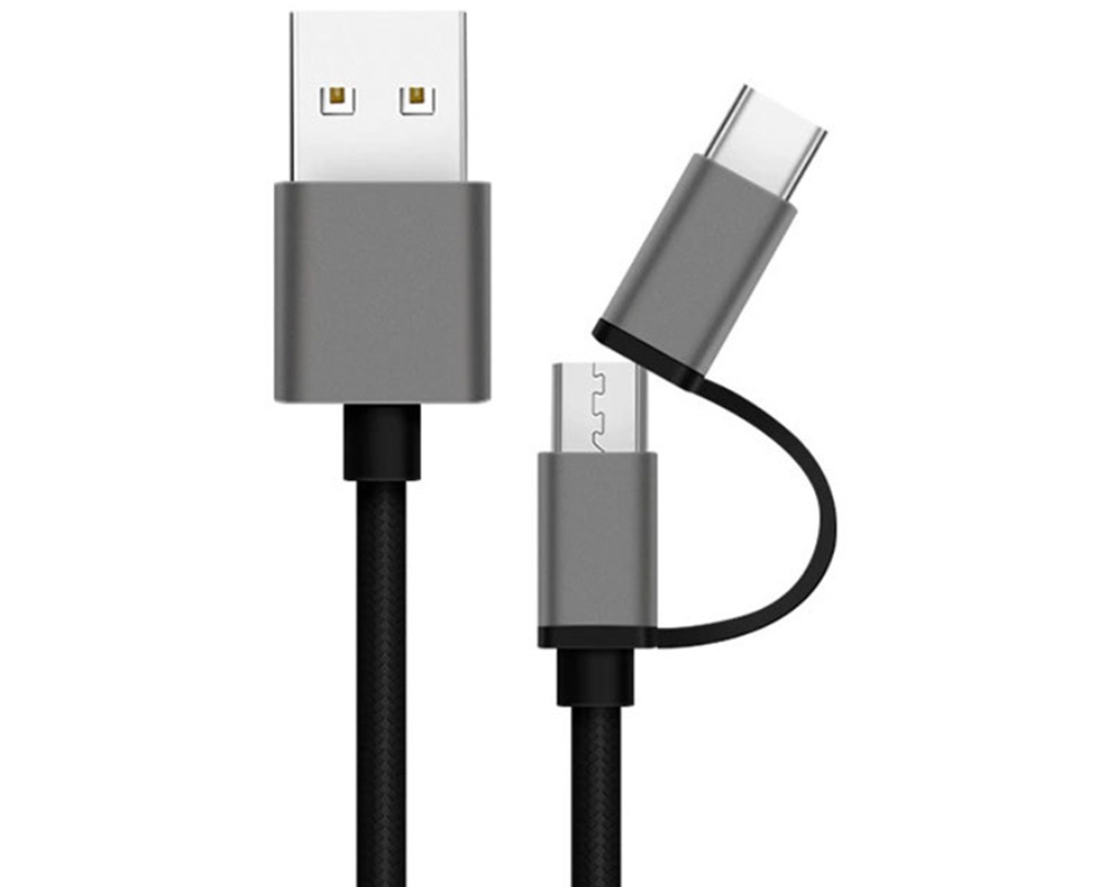 Fast Charging 2 in 1 Micro USB Cable Type C Braided Nylon Data Sync for Samsung Android