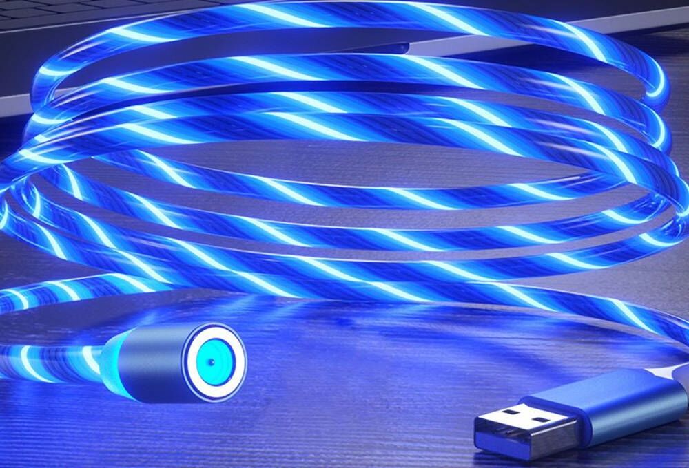 3 in 1 USB Cable Magnetic Charging Cable with Visible Flowing LED Light for Type C/Micro USB Various Smart Phone Tablets