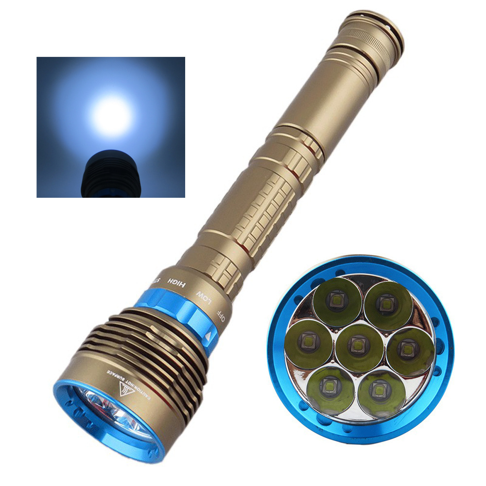 Camping Hiking Flashlight 10000 Lumen 7 LED Diving Flashlight 100M Underwater Torch Lamp Waterproof