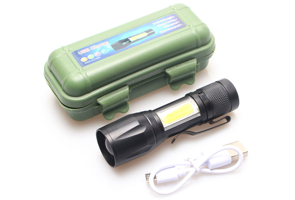 Aluminum Alloy Led Flashlight Rechargeable USB Torch Handheld Tiny Portable Pocket Flash Light with COB Side Searchlight