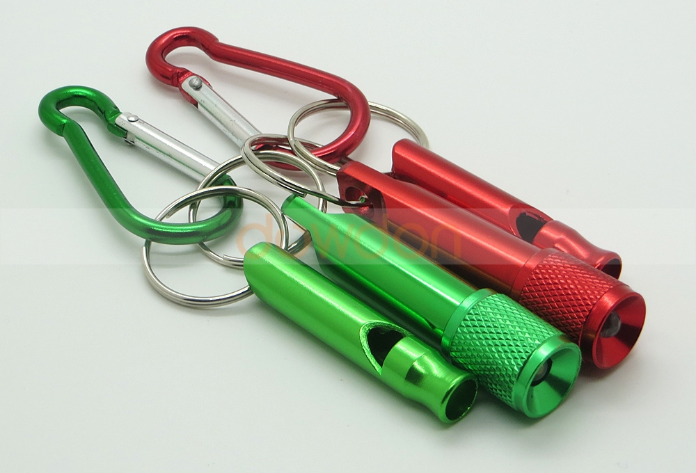 2 in 1 Mini LED Keychain Flashlight Battery Poweres Torch Light and Survival Whistle