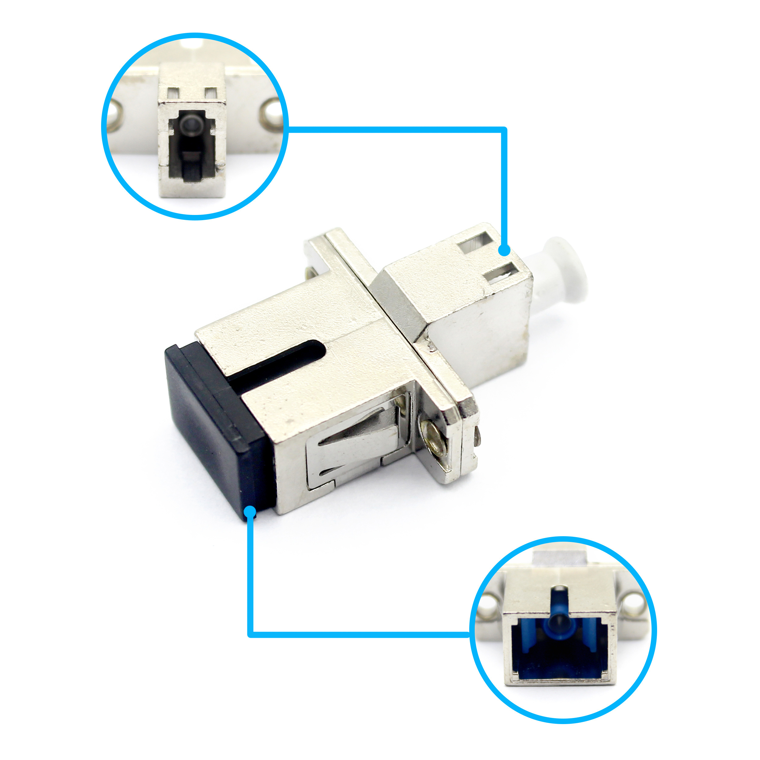 Fiber Optic SC/UPC to LC/UPC Simplex Adapter in Metal Case with Flange