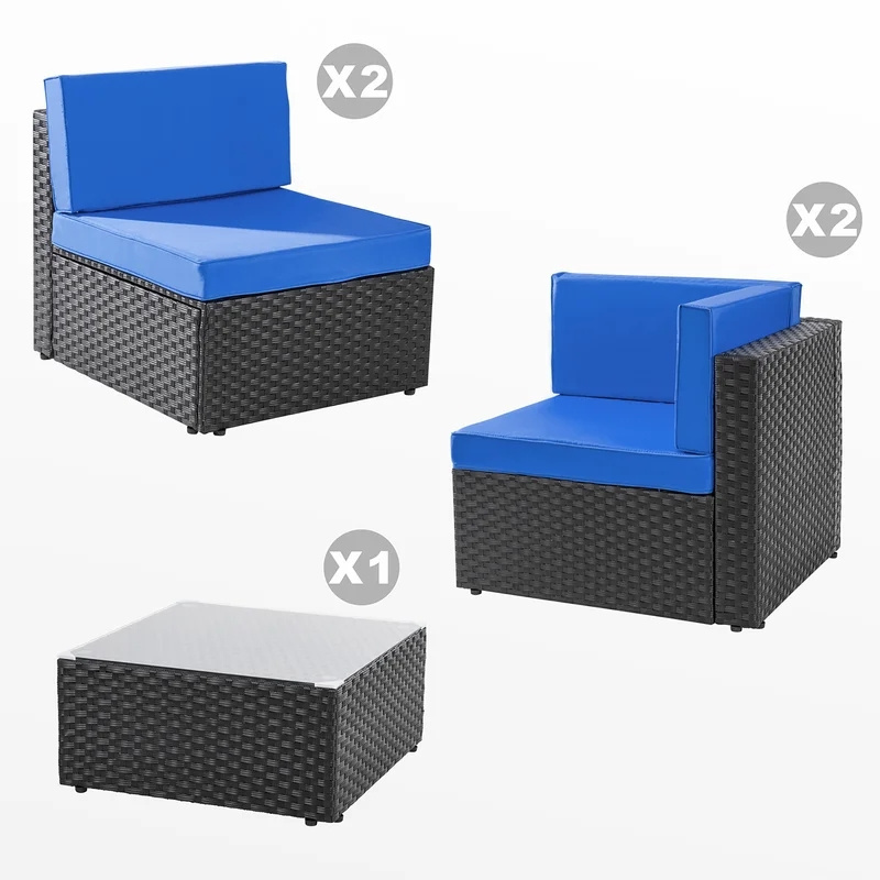 Dowell Rattan Patio Furniture Set Wicker Sofa Cushioned Sectional for Garden or Hotel Outdoor Use