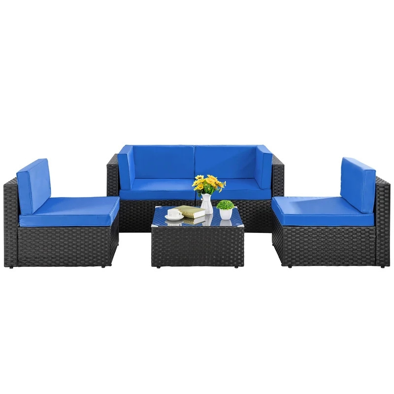 Dowell Rattan Patio Furniture Set Wicker Sofa Cushioned Sectional for Garden or Hotel Outdoor Use