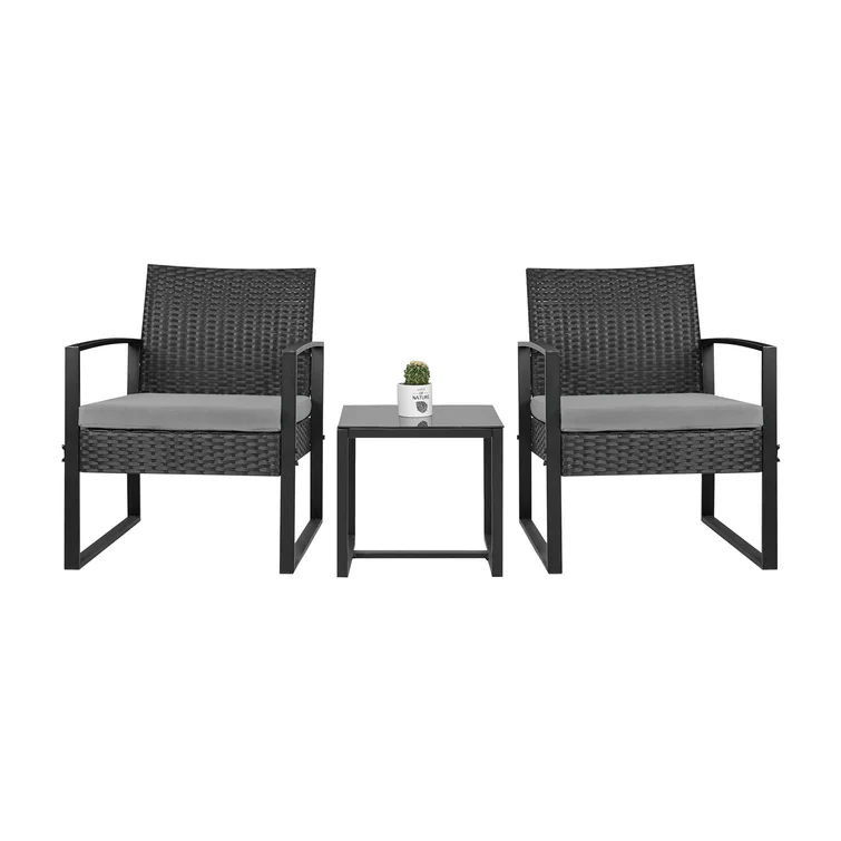 Outdoor Rattan Coffee Table Set Wicker Patio Furniture for Hotel Dining Park Leisure Bistro with Wooden Rattan Wicker Chair