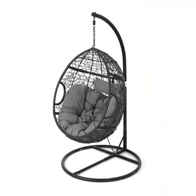 Cheap Indoor PE Rattan Swing Chair with Metal Frame Shaped Papasan Patio Hang Chair