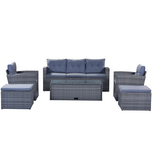 Dowell Outdoor Garden Sofa Set Wicker Rattan Furniture Collection Patio Sofa Patio Chair With Cushion Box