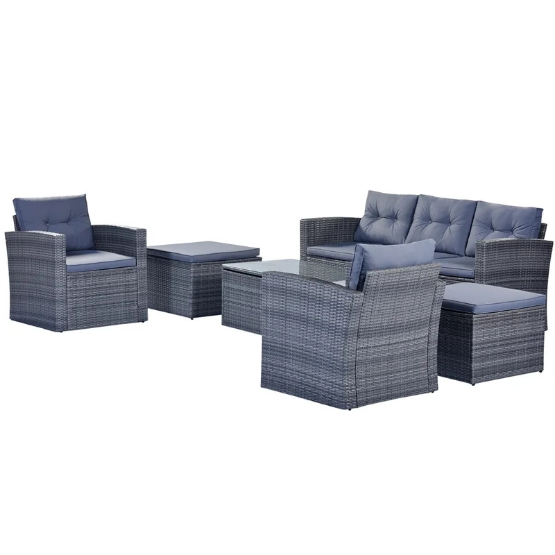 Dowell Outdoor Garden Sofa Set Wicker Rattan Furniture Collection Patio Sofa Patio Chair With Cushion Box