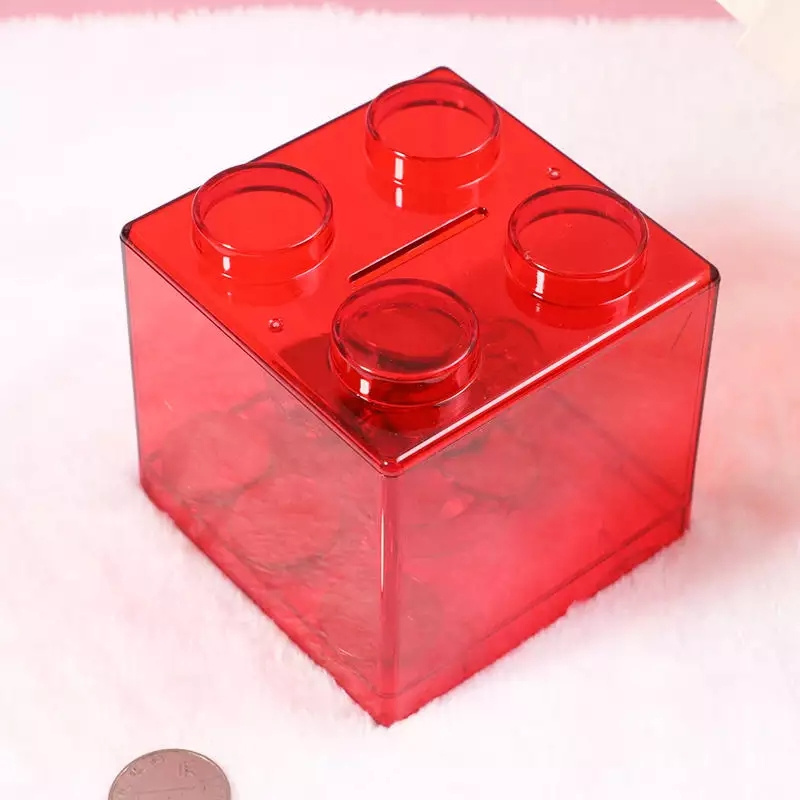 Factory custom piggy bank plastic logo saving money block banks transparent coin bank