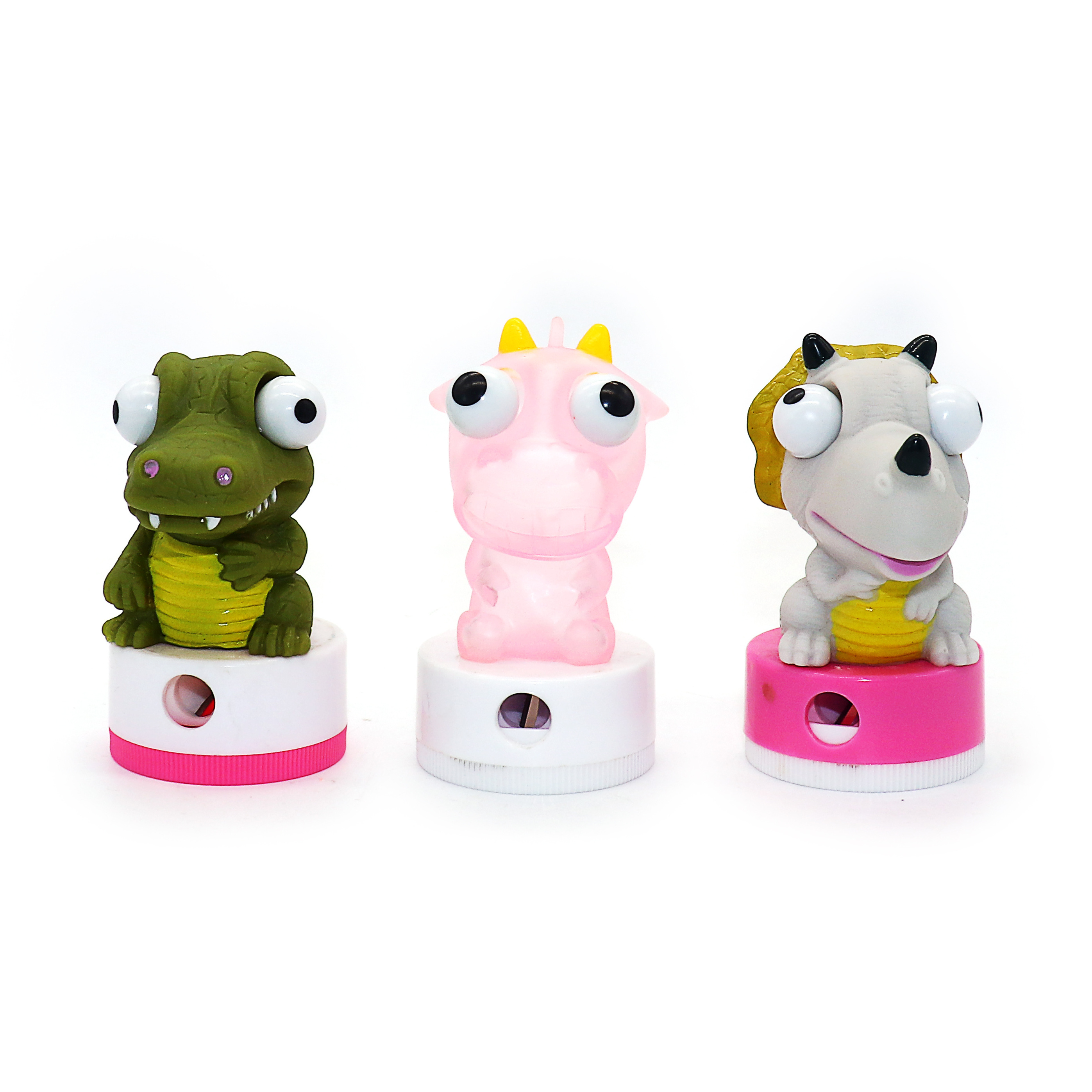 Promotional funny animal plastic pencil sharpener 3d eyes popper animal sharpener topper