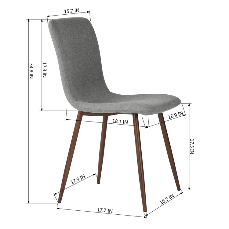 Nordic style modern restaurant metal grey fabric linen stacking dining chair with wood grain legs