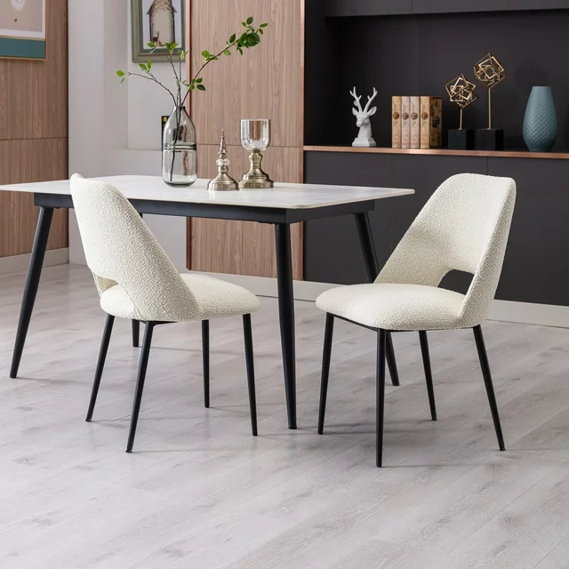 Nordic Velvet Kitchen Restaurant Furniture Teddy Dinning Room Table Chair Modern Luxury White Boucle Dining Chair