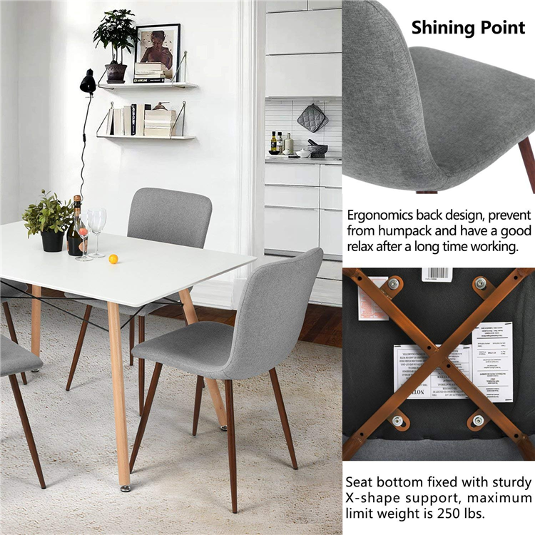 Nordic style modern restaurant metal grey fabric linen stacking dining chair with wood grain legs