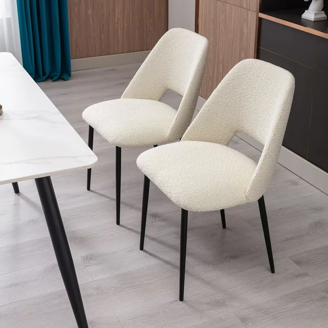 Nordic Velvet Kitchen Restaurant Furniture Teddy Dinning Room Table Chair Modern Luxury White Boucle Dining Chair