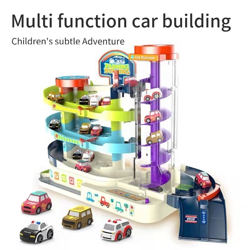 2 in 1 Electric 3 Storey Parking Building Elevator Light  Sound Educational Toy Vehicle Puzzle Car Track Playsets for Toddlers