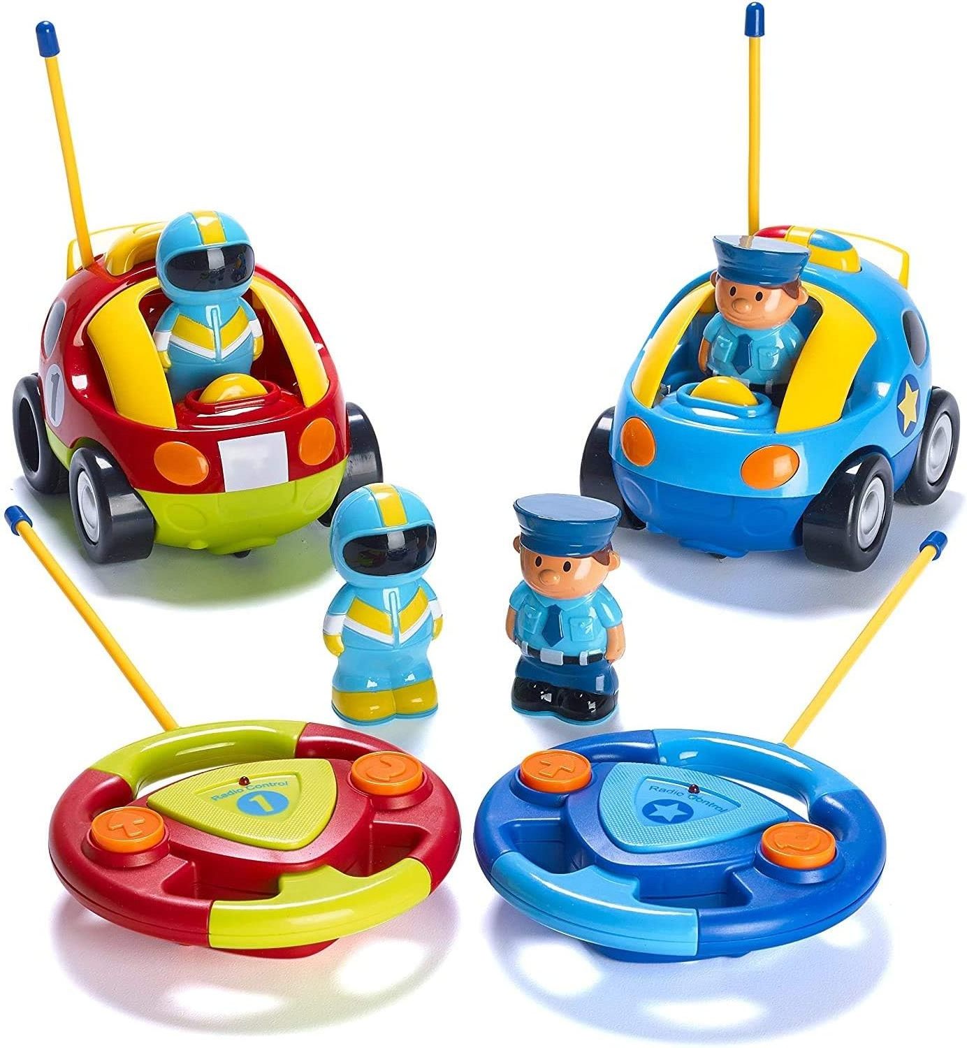 Dwi Dowellin 2 Pack Cartoon Remote Control Cars - Police Car and Race Car - Radio Control Toys for Kids, Boys & Girls