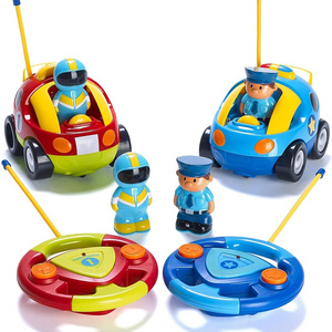 Dwi Dowellin 2 Pack Cartoon Remote Control Cars - Police Car and Race Car - Radio Control Toys for Kids, Boys & Girls