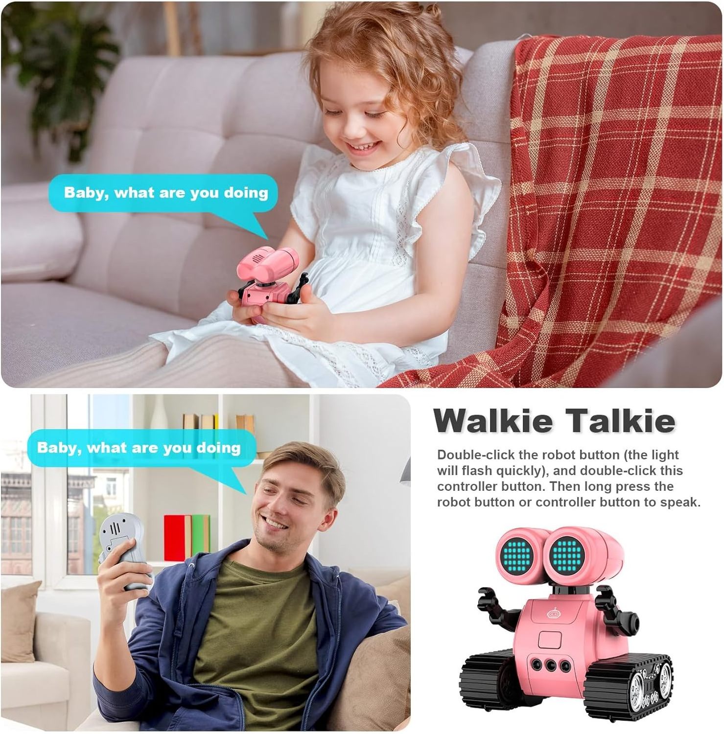 DWI  Robot with Walkie-Talkie Function, Gesture Sensing, Flexible Head & Arms,Programming Motion,Dance Moves Multi-Mode LED Eye,