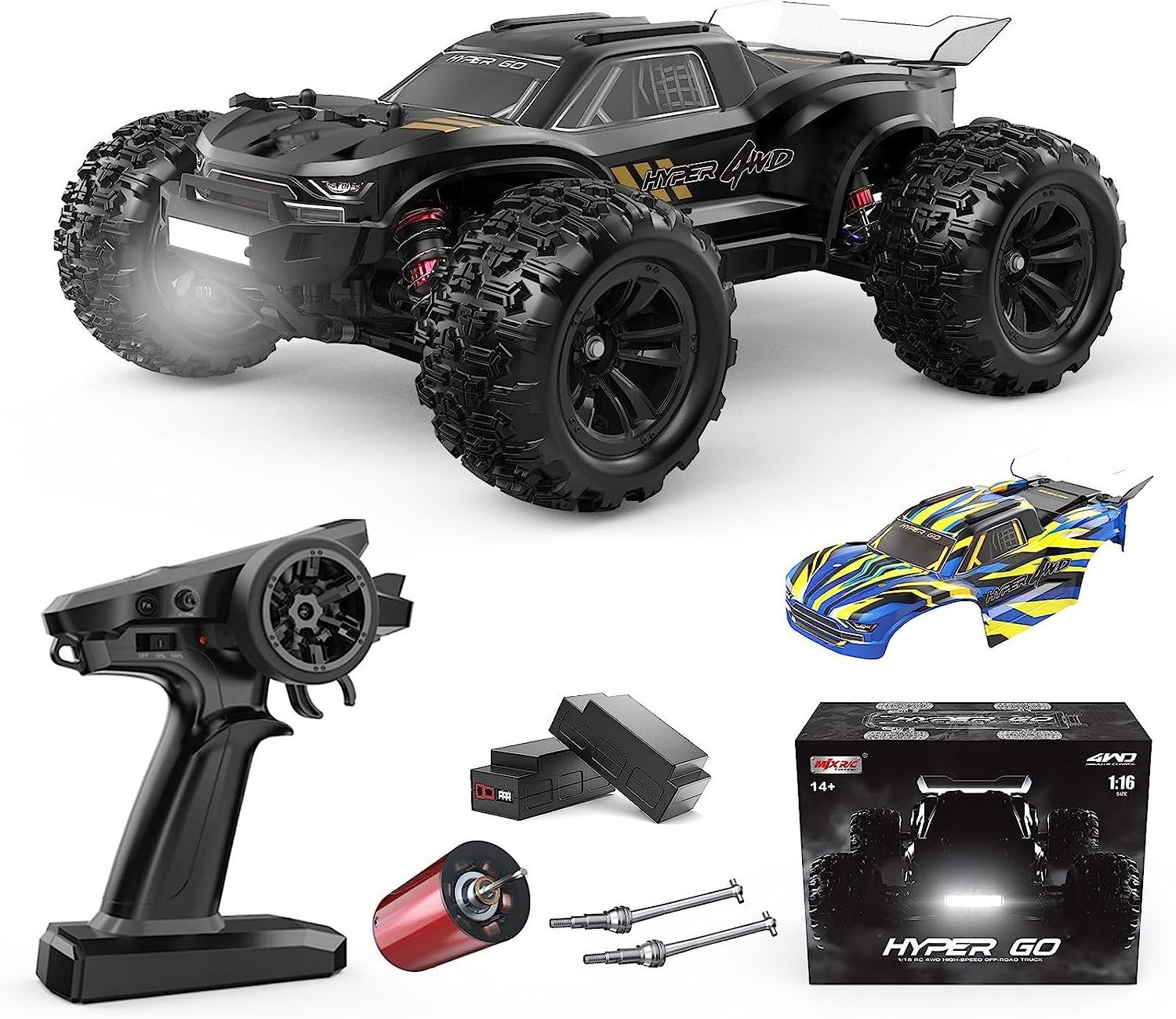 HYPER GO 1/16 RTR Brushless Fast RC Cars for Adults, Max 42mph Electric Off-Road RC Truck, High Speed RC Car 4WD