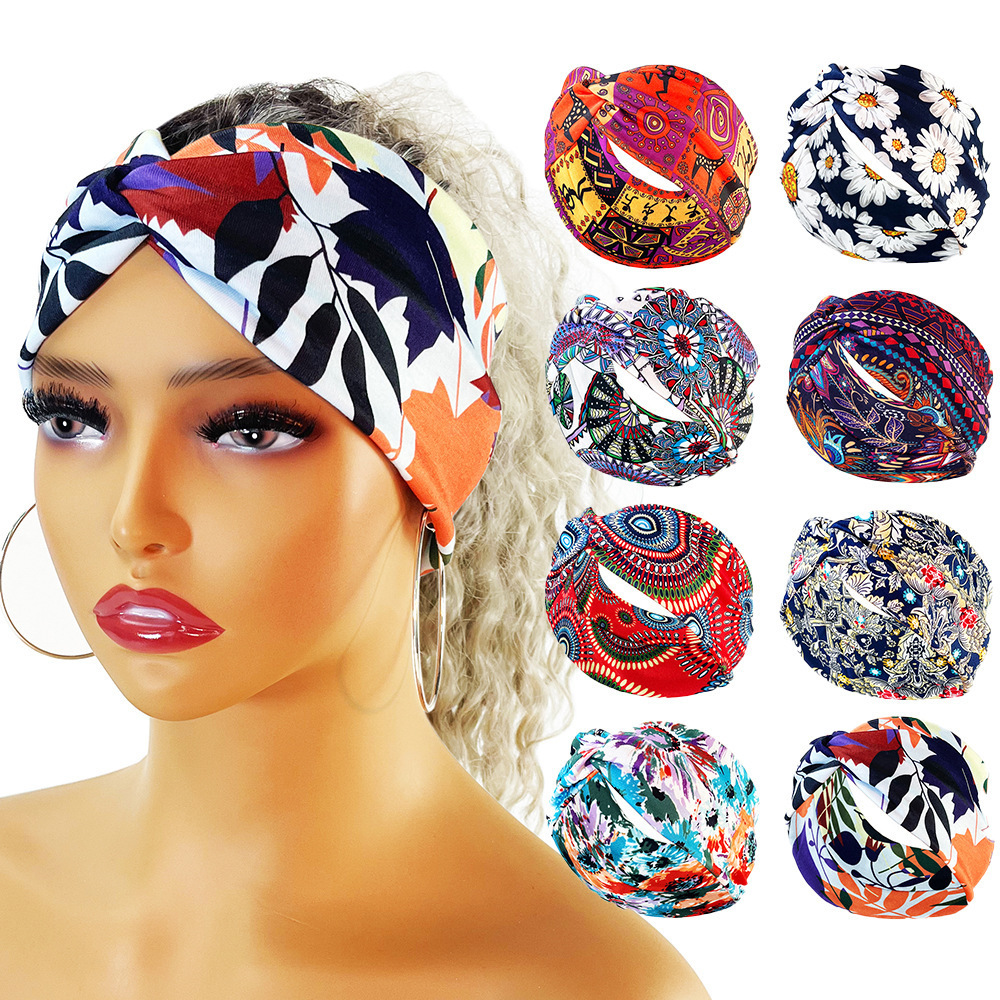 Printed headbands sports sweat-absorbing elastic headbands cross-border headbands